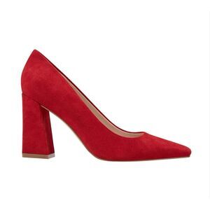 Marc Fisher LTD 3” Yalina Leather Pointed Toe Block Heel Pump Red 5